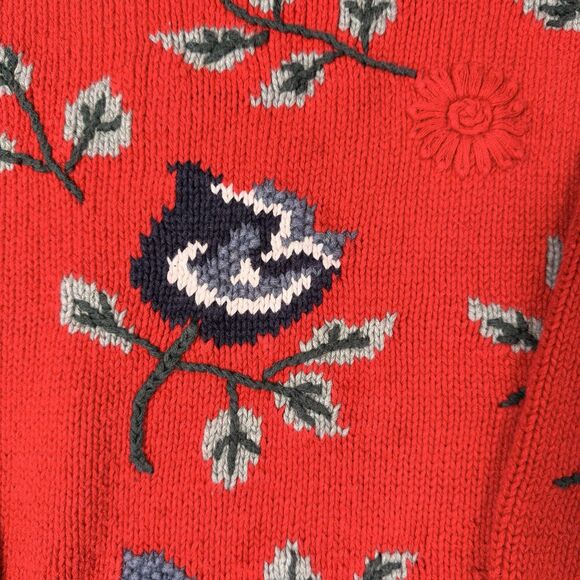 Paul Harris PHD Knitted By Hand Sweater Pullover Floral Red Black Tunic Sz Med - Picture 2 of 4